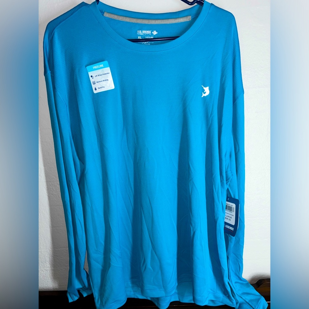 MENS TURQUOISE REEL LEGENDS LONG SLEEVE SHIRT SIZE XLARGE NEW #7696